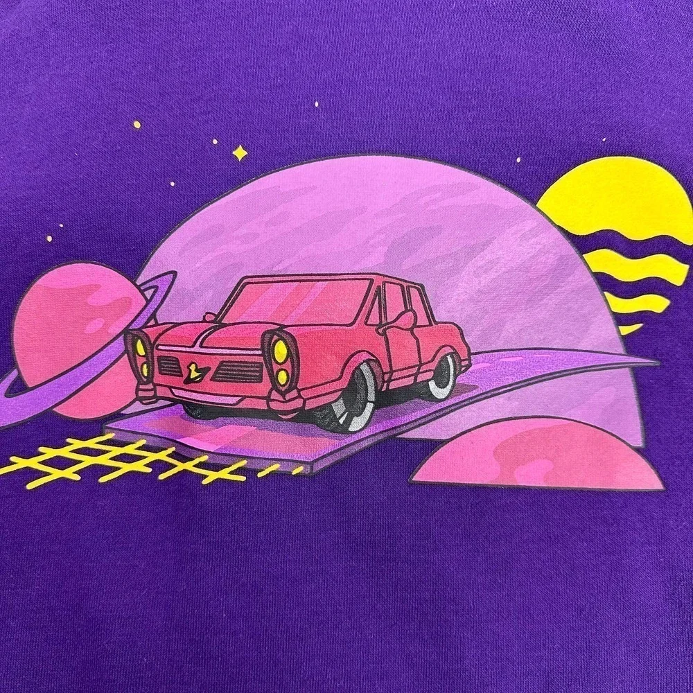 Five Hills Quackity Night Drive Hoodie Sweatshirt‎ Men Size Medium Purple Fleece